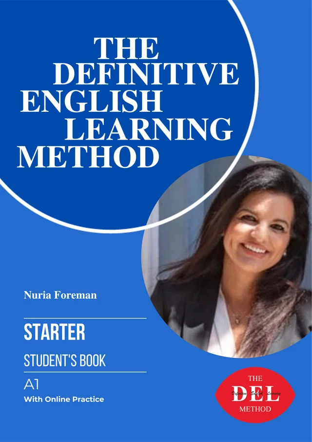 Portada azul del libro Starter (nivel A1) del método DEL: The Definitive English Learning Method, Student's Book con práctica online, de Nuria Foreman