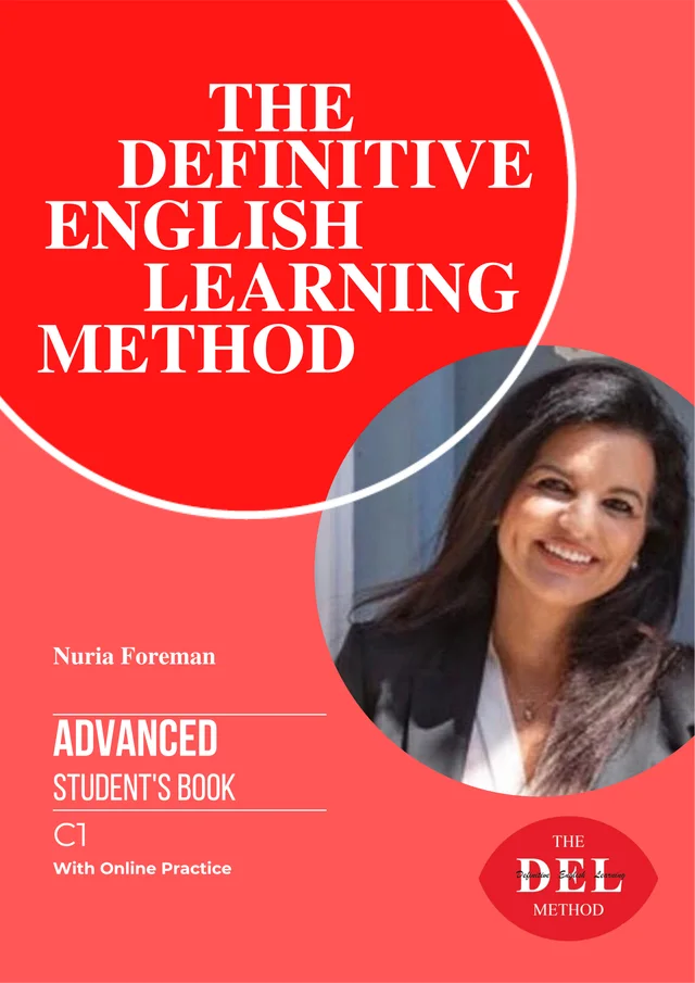 Portada roja del libro Advanced (nivel C1) del método DEL: The Definitive English Learning Method, Student's Book con práctica online, de Nuria Foreman